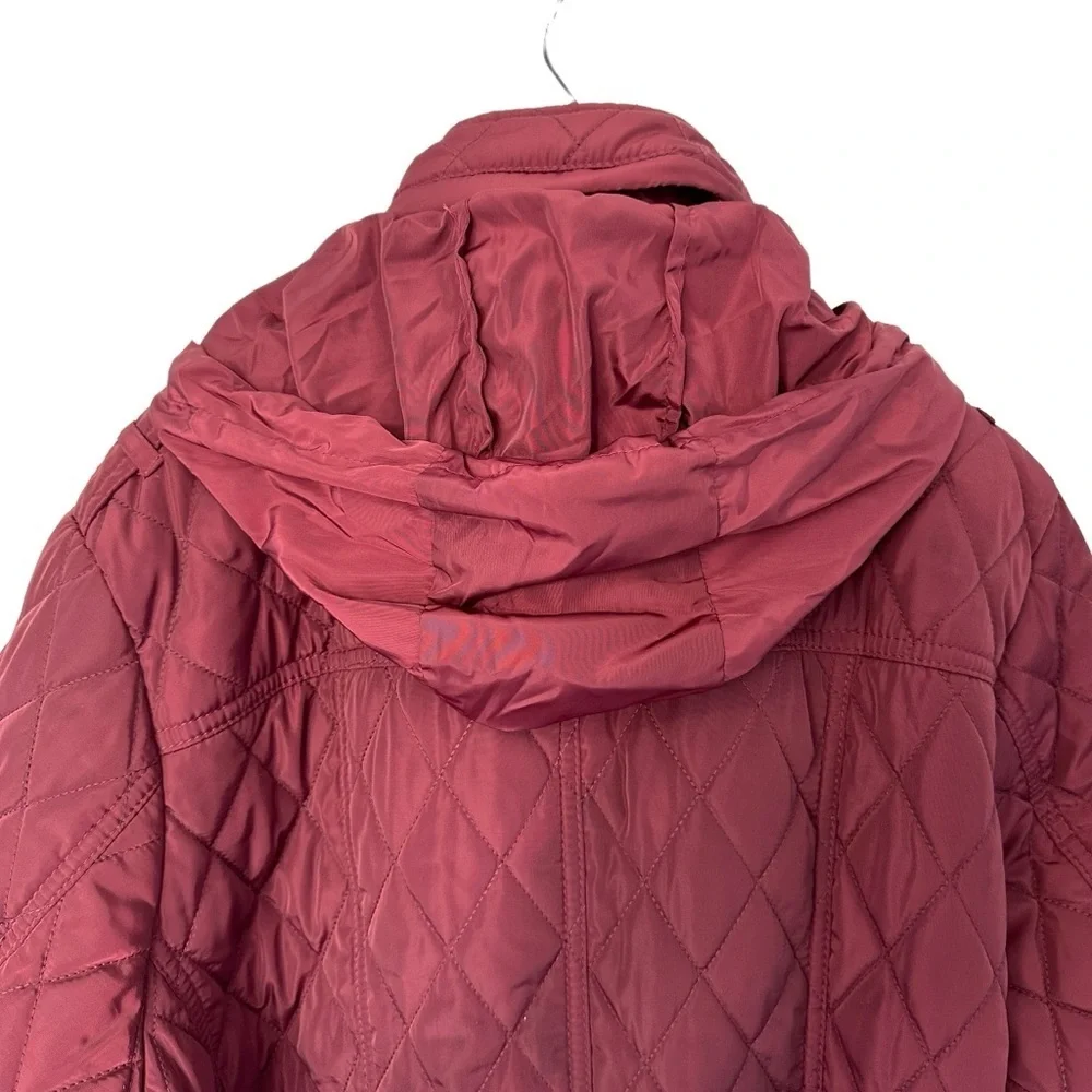 NWOT WOMENS MICHAEL KORS MAROON PUFFER COAT ZIP UP KNEE LENGTH W/ BELT & HOOD 1X - Picture 15 of 17